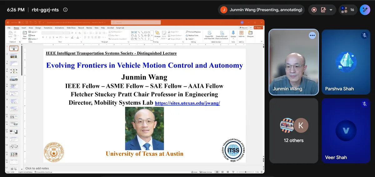 Opening slide of the lecture: Evolving Frontiers in Vehicle Motion Control and Autonomy